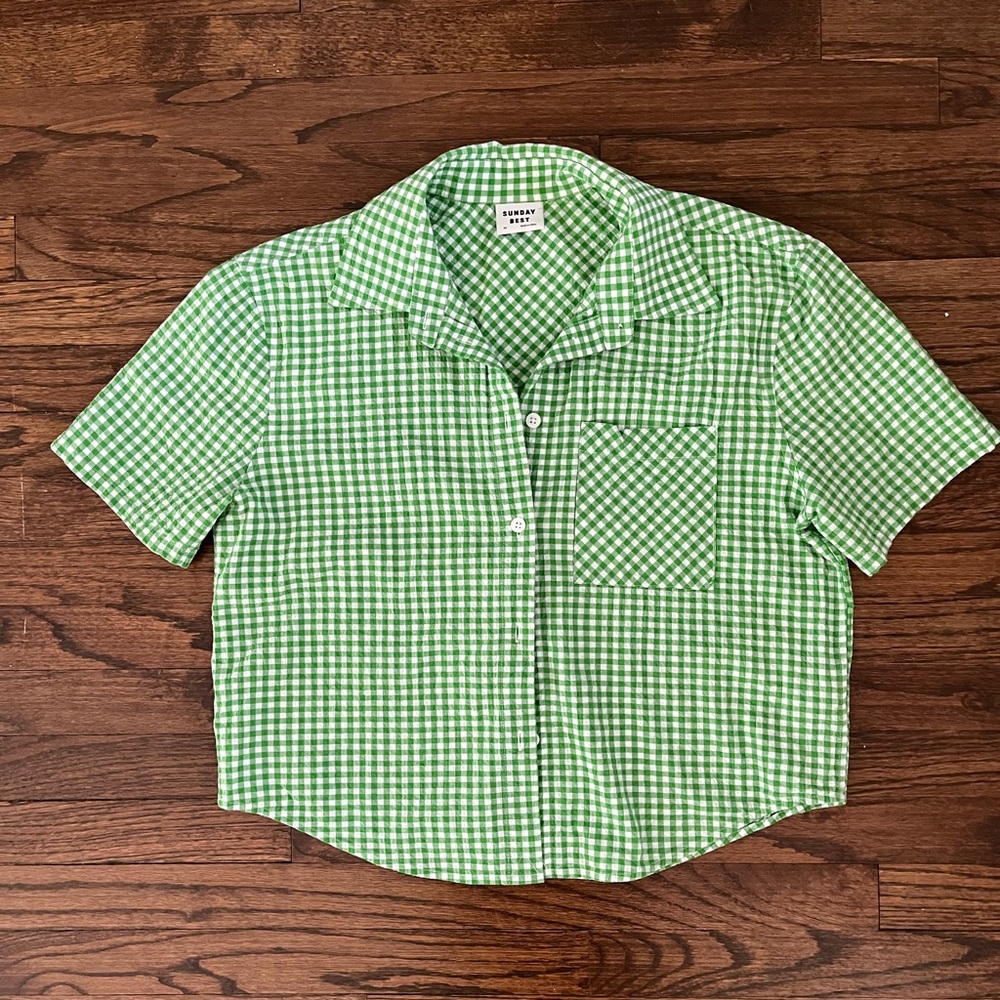 Aritzia green gingham blouse